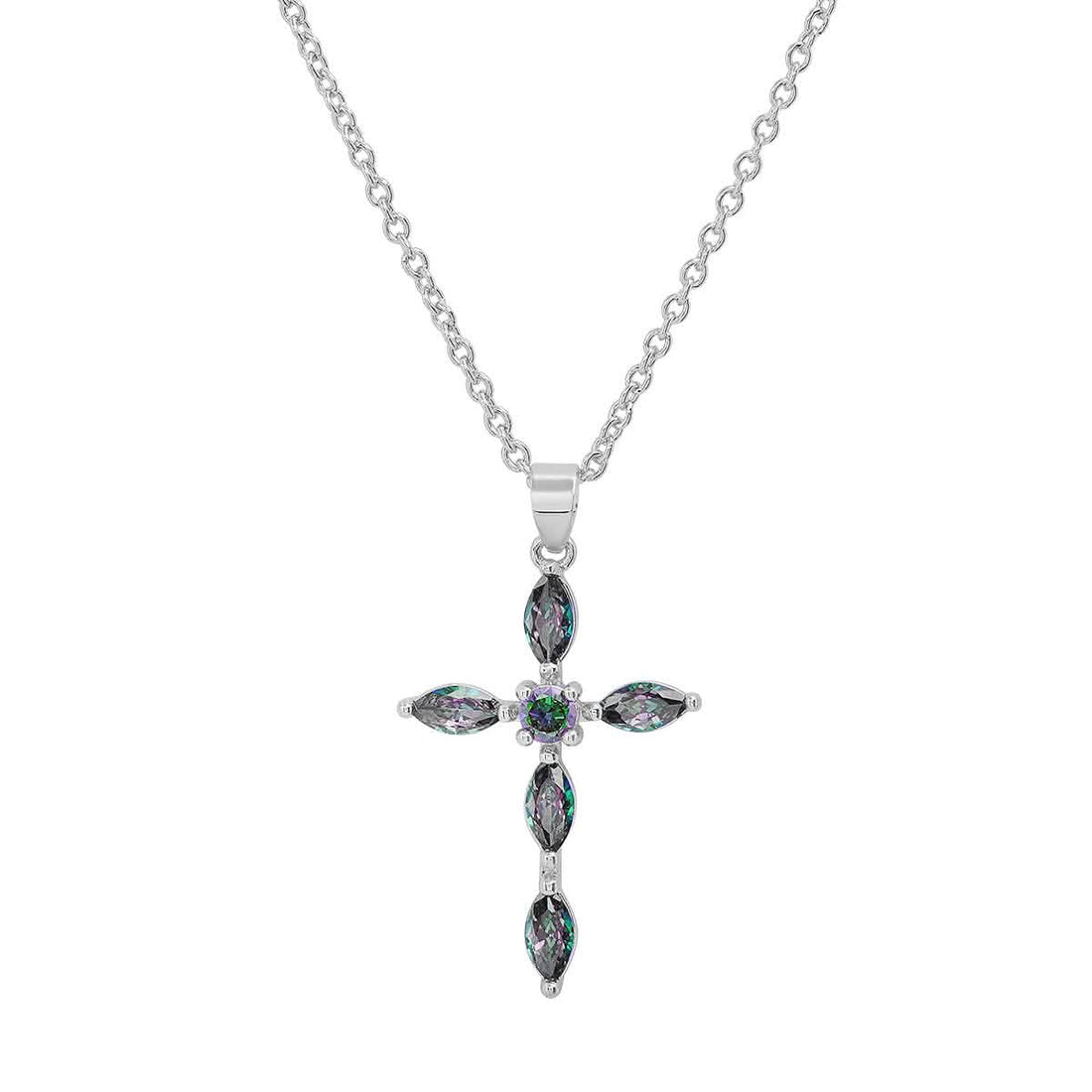 Ladies 18k Gold/White Gold Plated Brass Simulated Cross Pendant