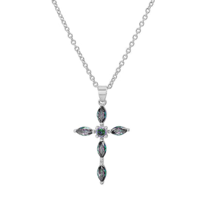 Ladies 18k Gold/White Gold Plated Brass Simulated Cross Pendant