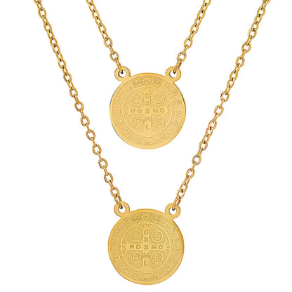 Ladies St. Benedict Double Circle Laser Engraved Scapular Religious Necklace