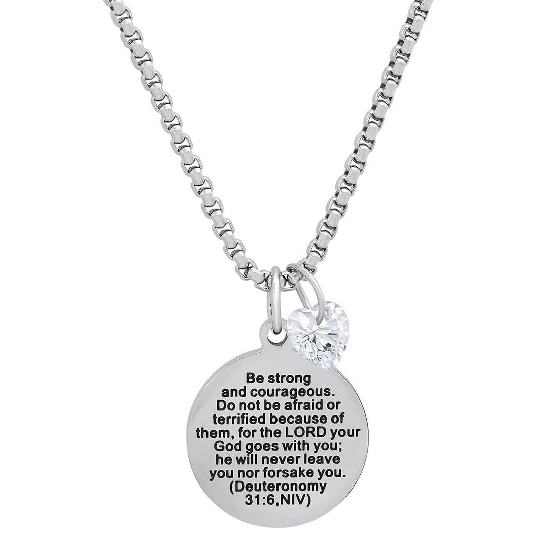 Ladies Stainless Steel Round Pendant Adorned with Heart Shape Swarovski Crystal Charm