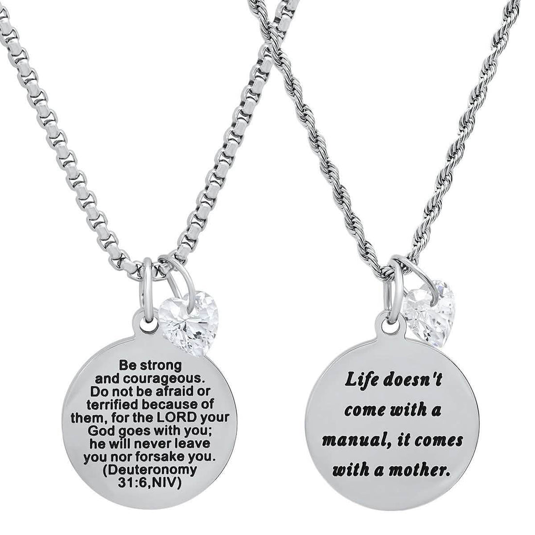 Ladies Stainless Steel Round Pendant Adorned with Heart Shape Swarovski Crystal Charm
