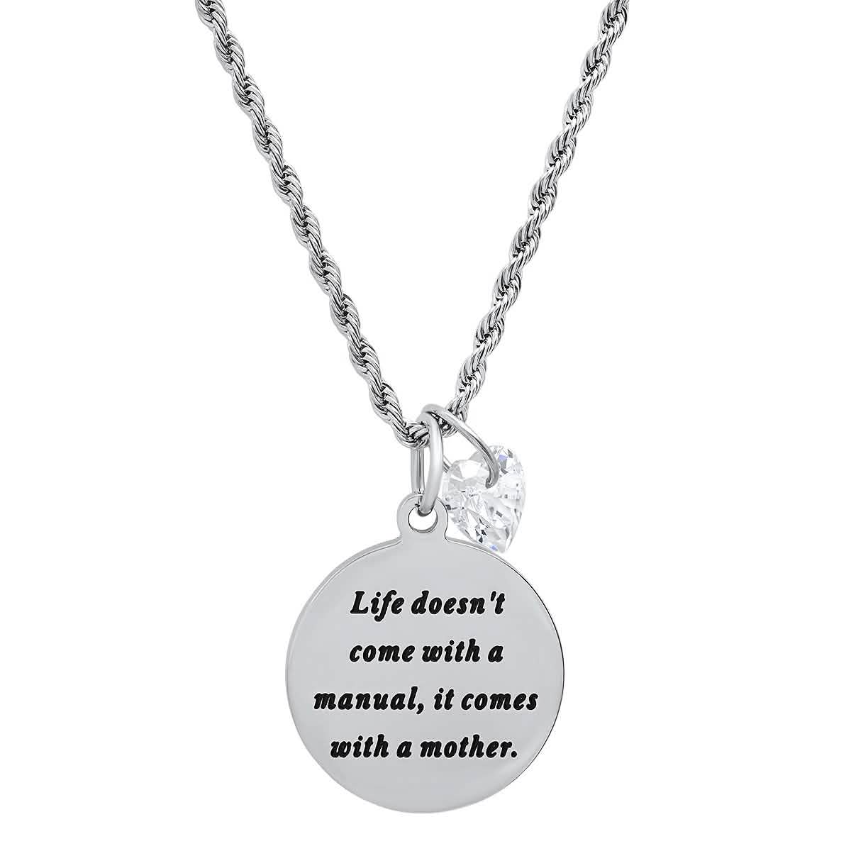 Ladies Stainless Steel Round Pendant Adorned with Heart Shape Swarovski Crystal Charm