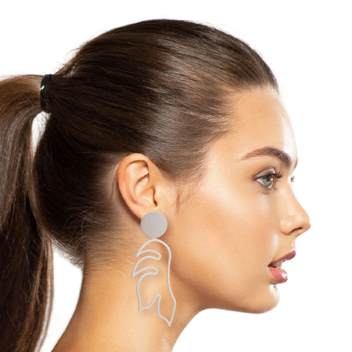Metal Leaf Earrings Matte Silver Stylish Statement Jewelry
