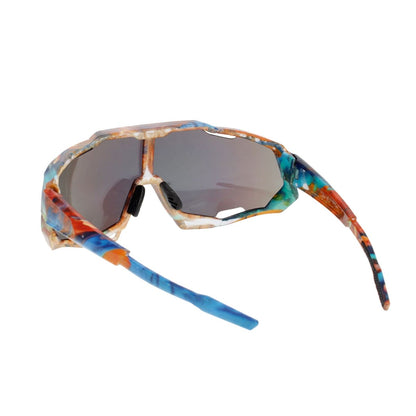 Sport Sunglasses Brown Graphic Print Mirror Stylish Eyewear