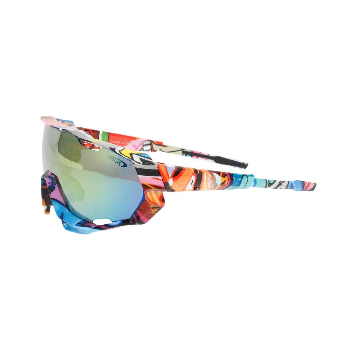 Sport Sunglasses Red Graphic Print Mirror Lens Stylish Eyewear