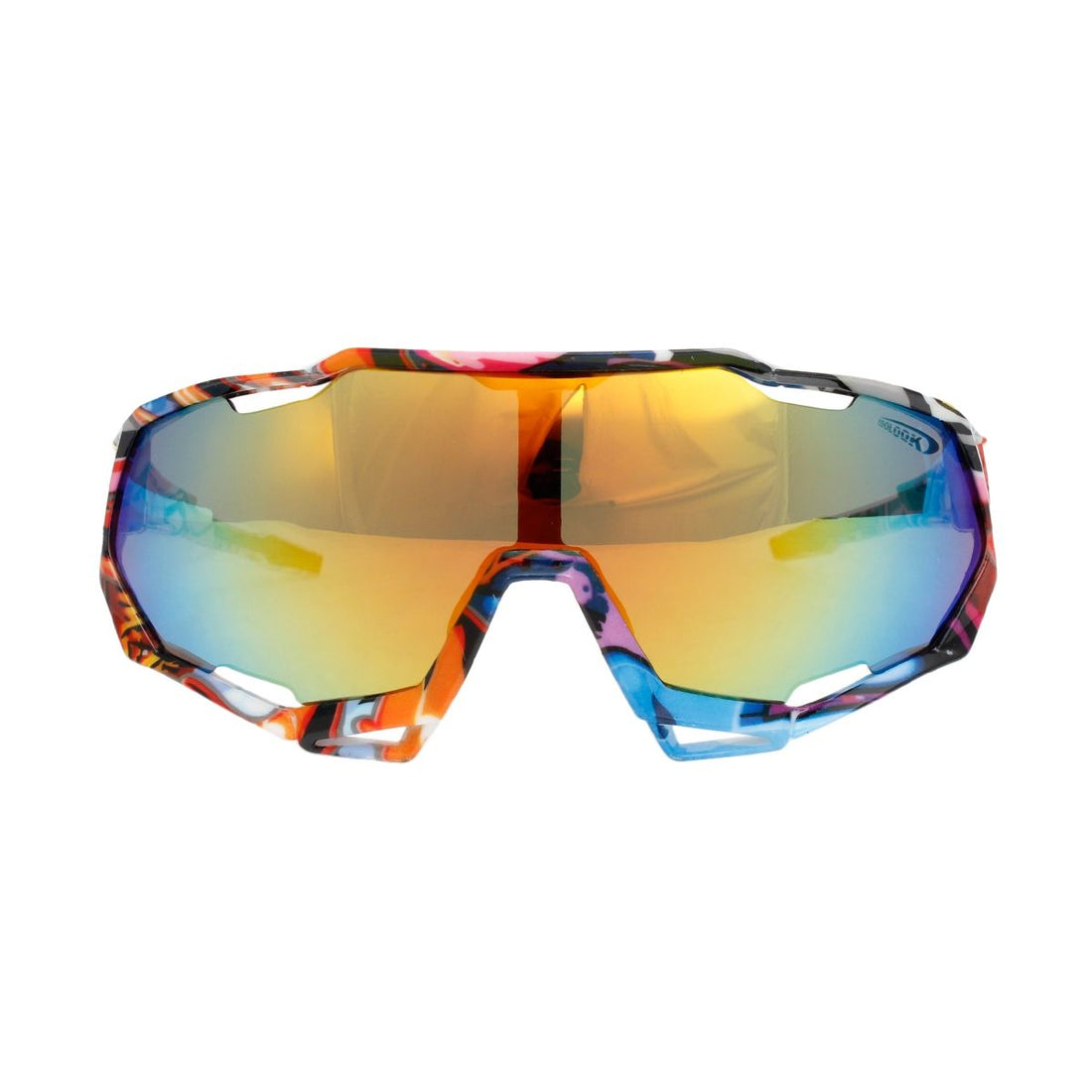 Sport Sunglasses Red Graphic Print Mirror Lens Stylish Eyewear