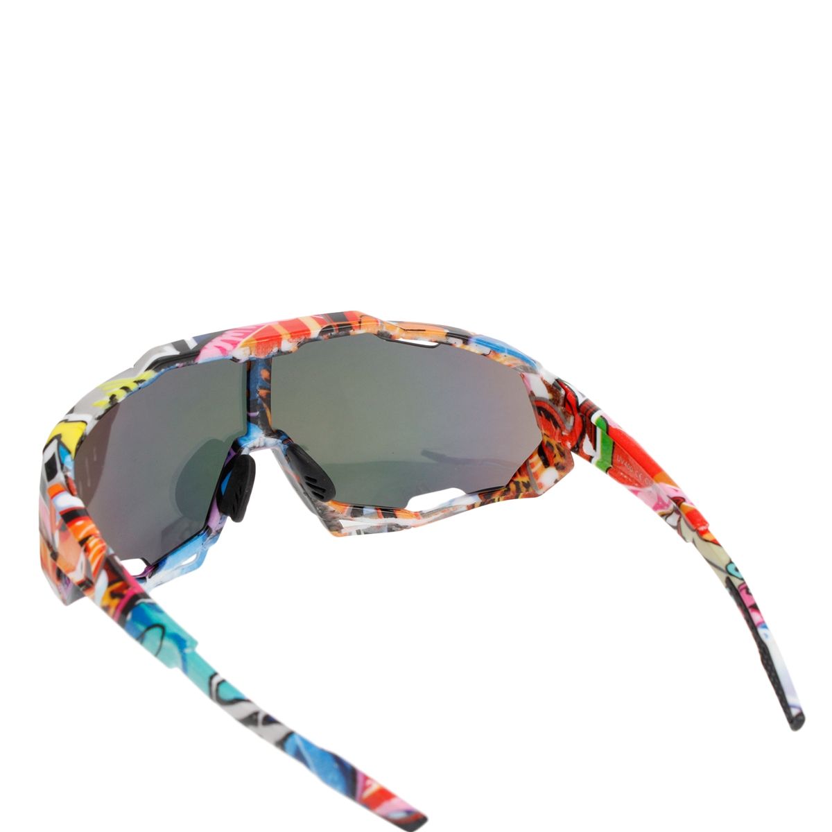 Sport Sunglasses Red Graphic Print Mirror Lens Stylish Eyewear