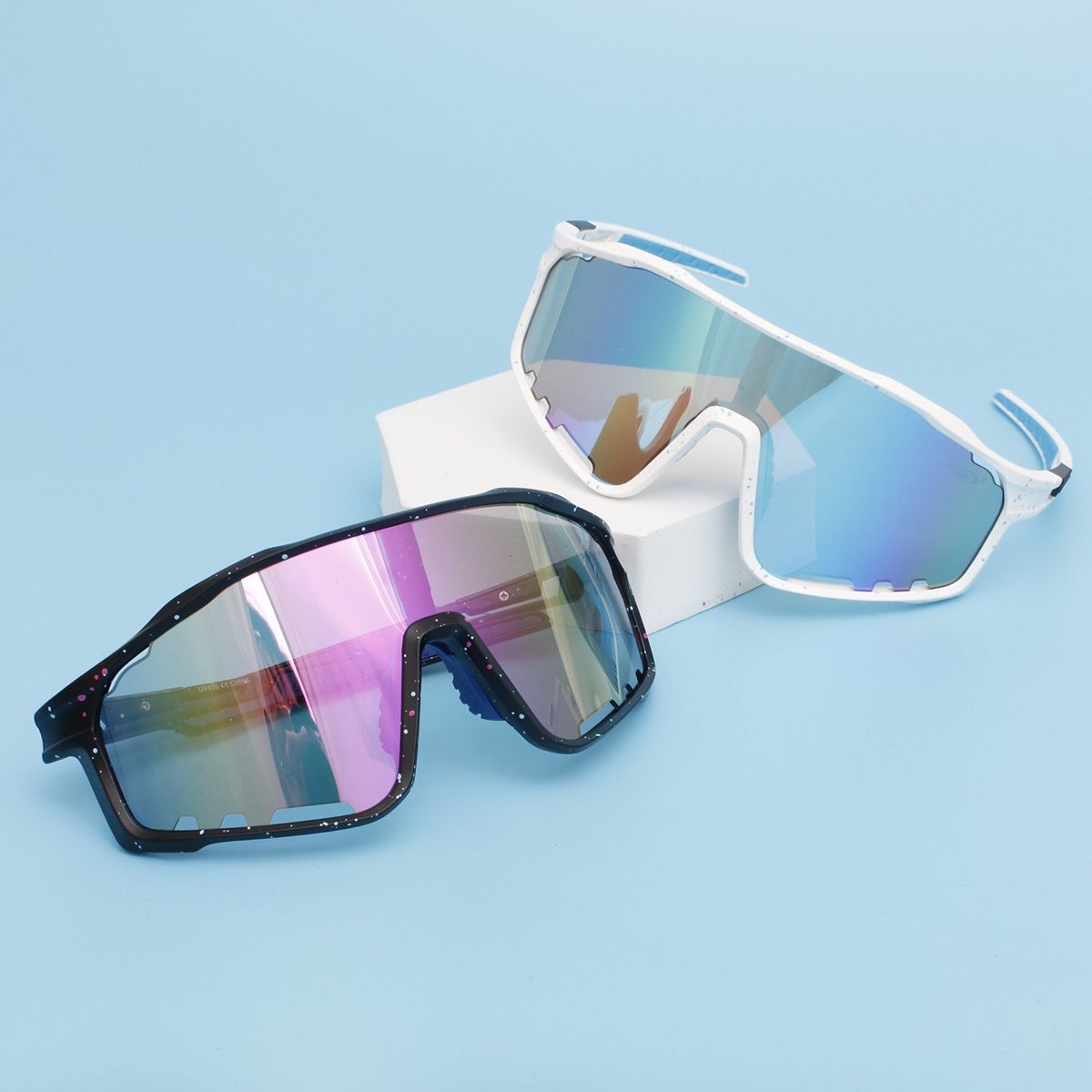 Sport Sunglasses White Splatter Mirror Trendy Eyewear