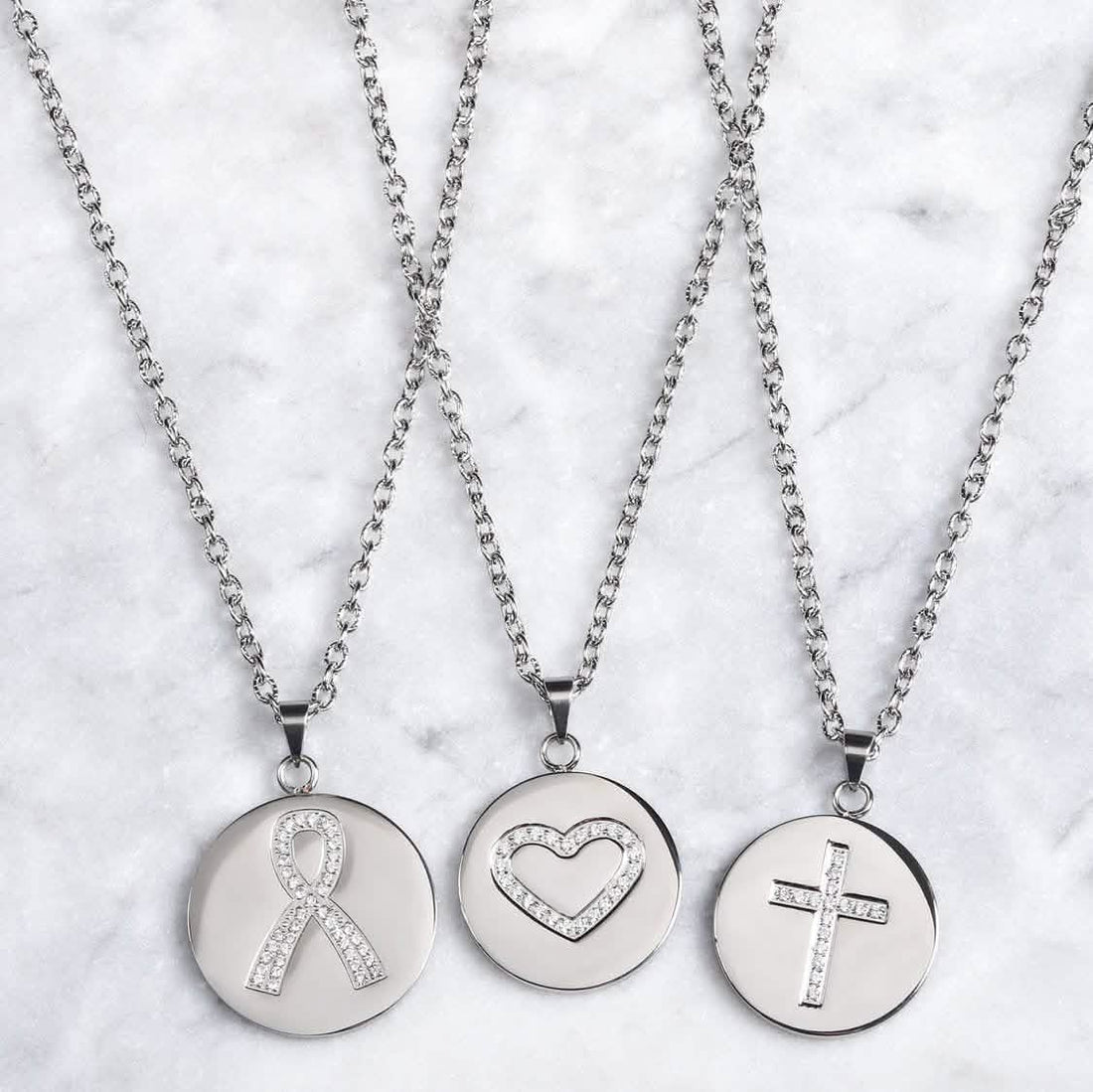 Love, Faith, &amp; Survival Cubic Zirconia Disc Necklace