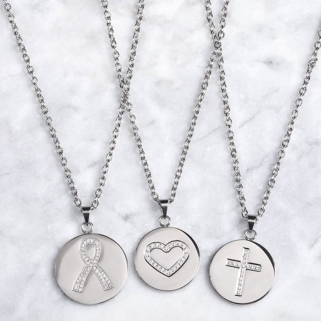 Love, Faith, &amp; Survival Cubic Zirconia Disc Necklace