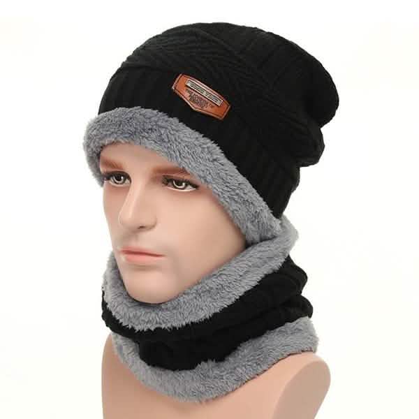 Men And Women Knitted Winter Scarf &amp; Hat Fleece Lined Bonnet Beanies