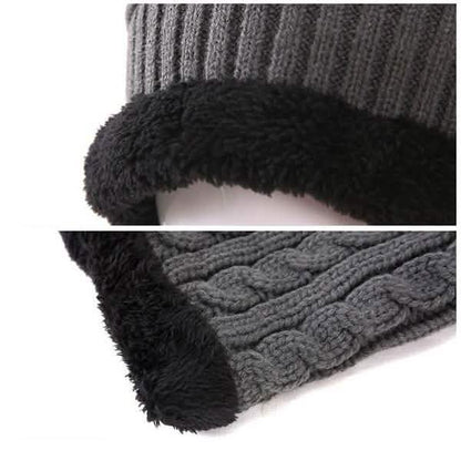 Men And Women Knitted Winter Scarf &amp; Hat Fleece Lined Bonnet Beanies
