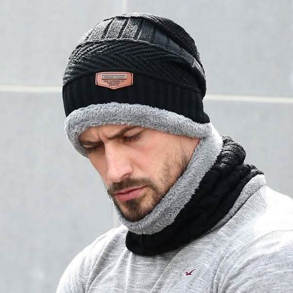 Men And Women Knitted Winter Scarf &amp; Hat Fleece Lined Bonnet Beanies