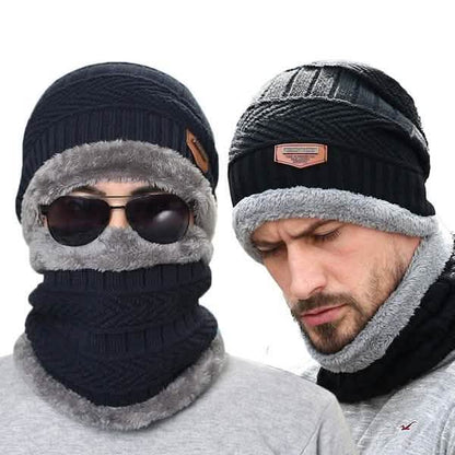 Men And Women Knitted Winter Scarf &amp; Hat Fleece Lined Bonnet Beanies