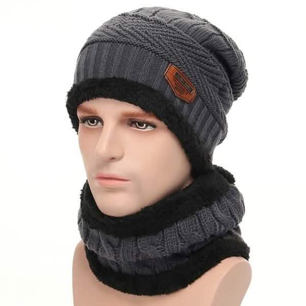 Men And Women Knitted Winter Scarf &amp; Hat Fleece Lined Bonnet Beanies