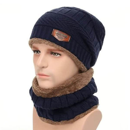 Men And Women Knitted Winter Scarf &amp; Hat Fleece Lined Bonnet Beanies