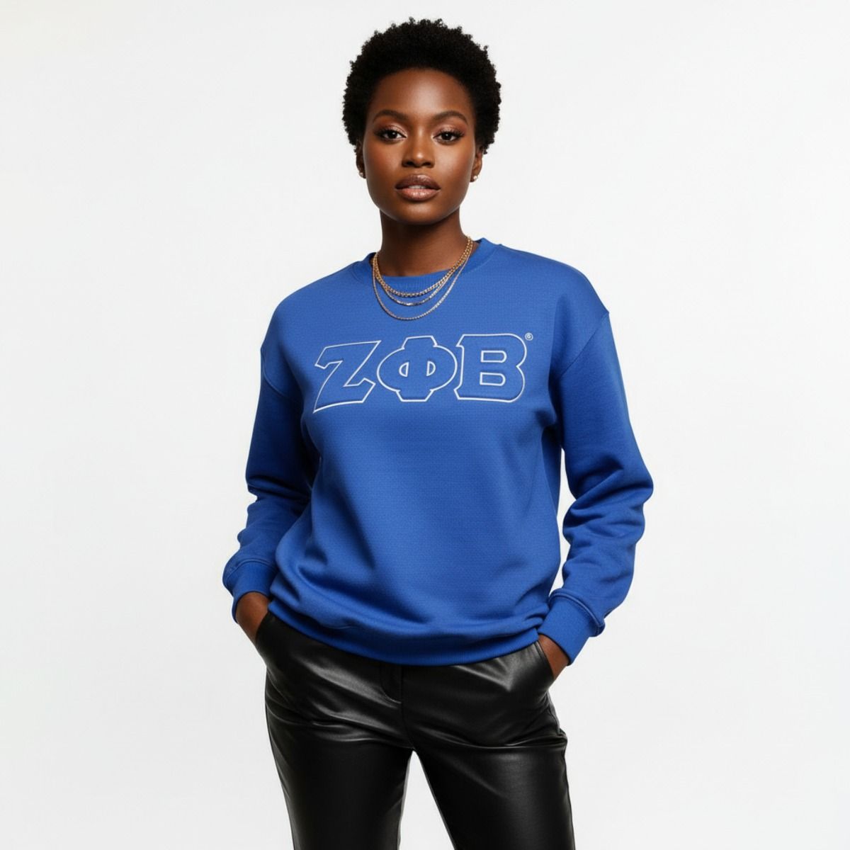Crew Sweatshirt Blue Embroidered Greek Gear Casual Stylish Top