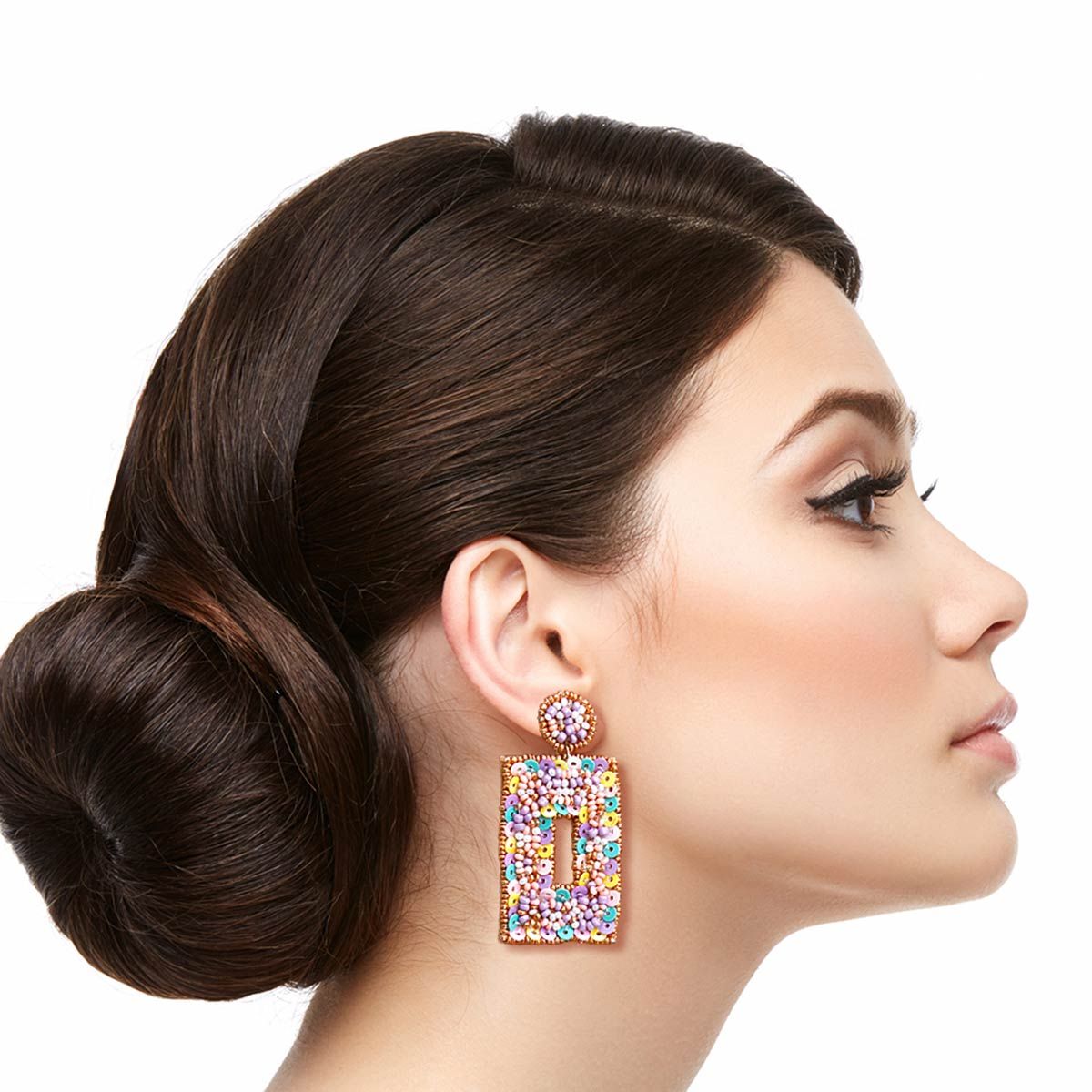 Rectangle Beaded Earrings Pastel Stylish Statement Jewelry