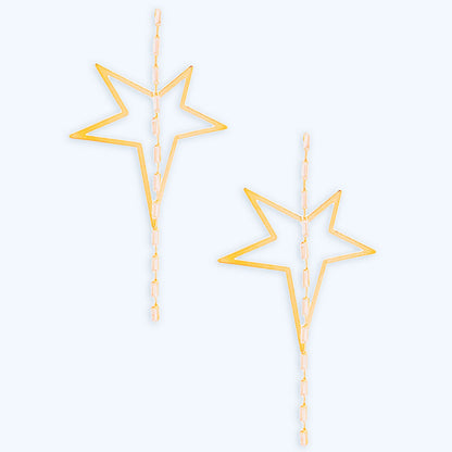 Statement Gold Star Crystal Baguette Earrings Stylish Chic Jewelry Accessory