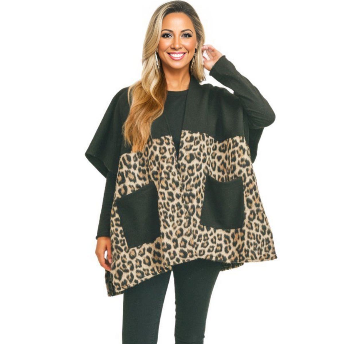 Women’s Taupe Leopard Print Kimono Pocket Stylish Layered Top