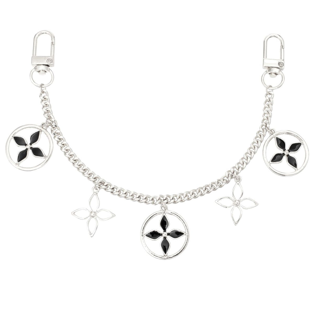 Chain Bag Silver Black Mono Flower Stylish Women’s Accessory