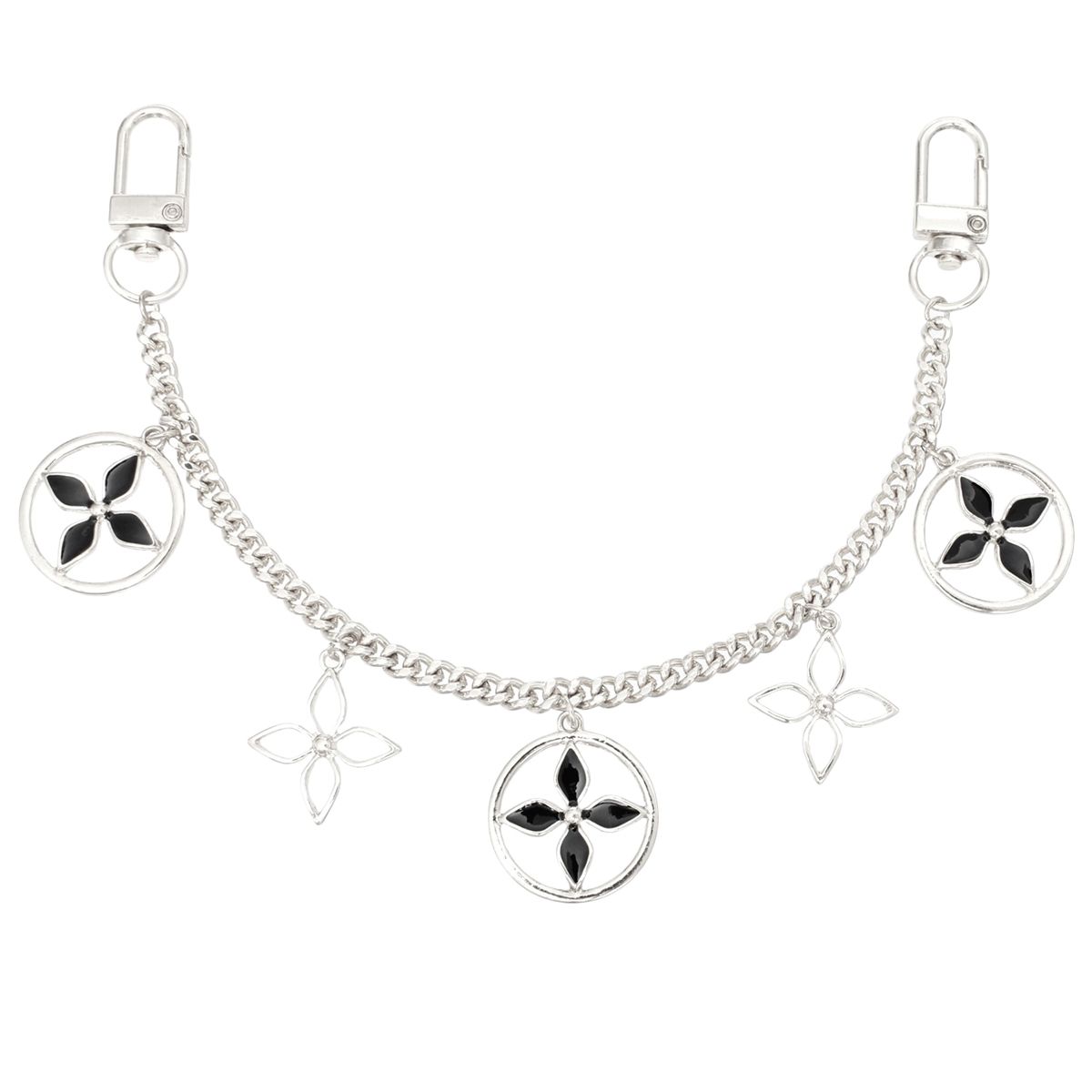 Chain Bag Silver Black Mono Flower Stylish Women’s Accessory