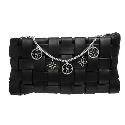 Chain Bag Silver Black Mono Flower Stylish Women’s Accessory