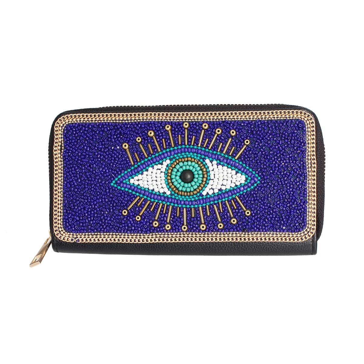 Beaded Wallet with Blue Evil Eye – Stylish Fashion Accessory