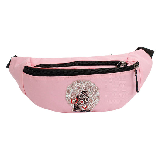 Women’s Fanny Pack Pink Afro Rhinestone Bag Stylish Casual Accessory