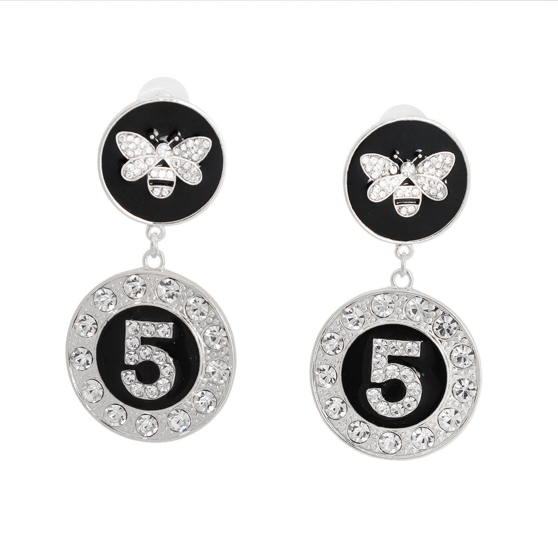 Charm Earrings Silver and Black Bee 5-Piece Stylish Statement Jewelry