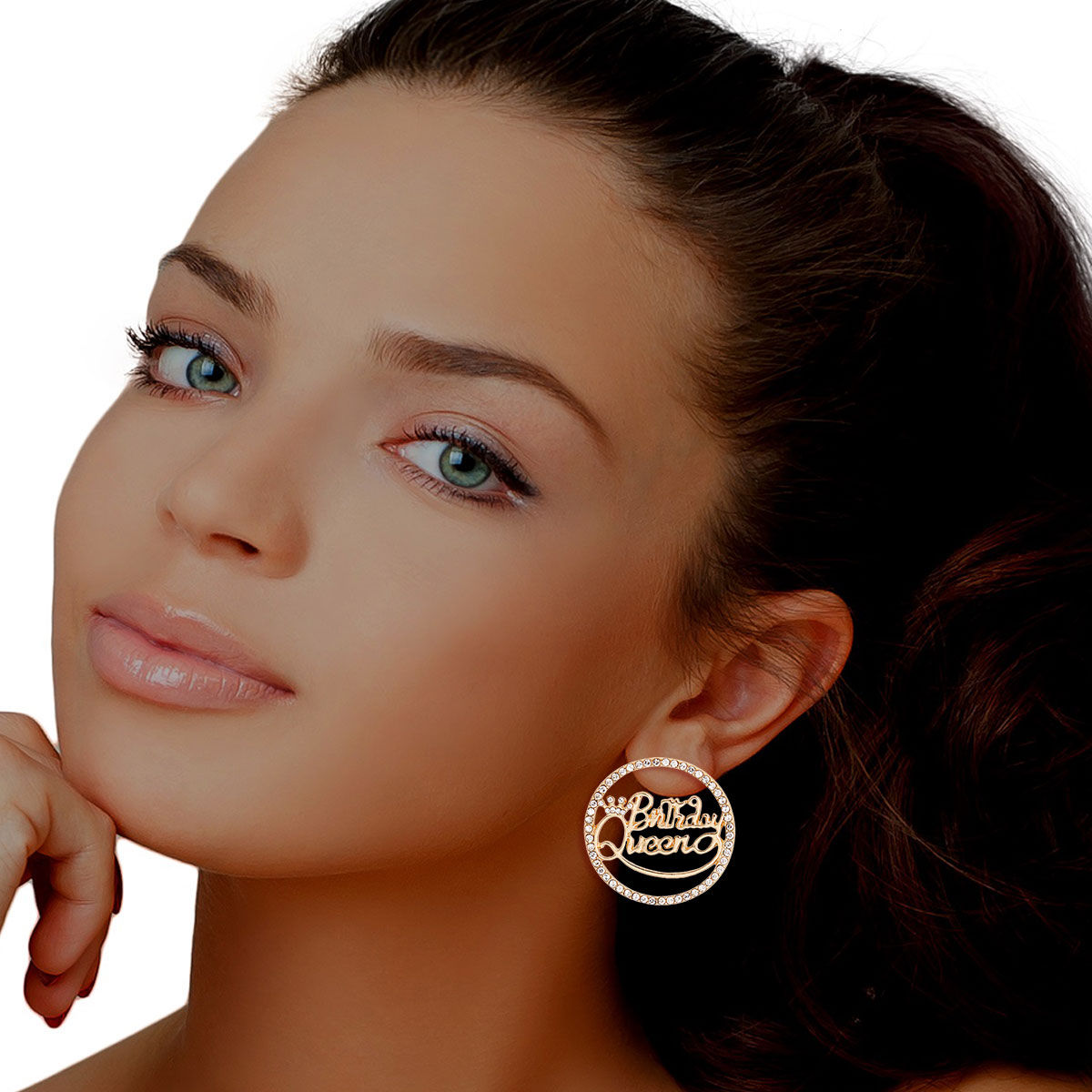 Statement Gold Birthday Queen Stud Earrings Stylish Fashion Jewelry