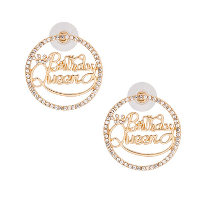 Statement Gold Birthday Queen Stud Earrings Stylish Fashion Jewelry