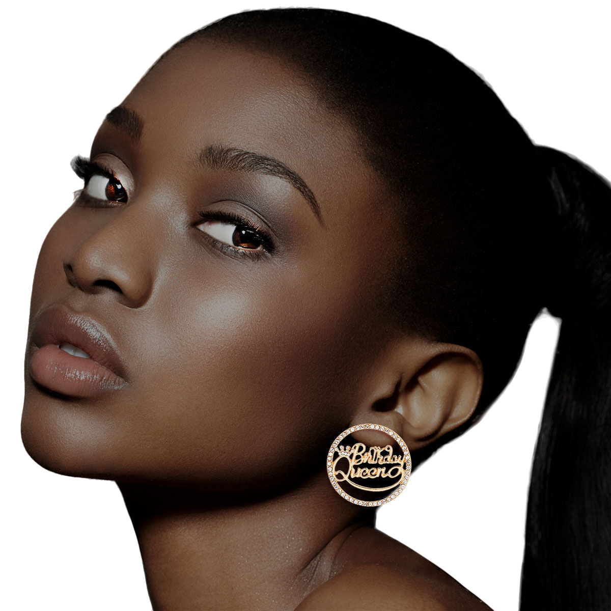 Statement Gold Birthday Queen Stud Earrings Stylish Fashion Jewelry