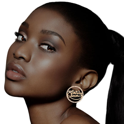 Statement Gold Birthday Queen Stud Earrings Stylish Fashion Jewelry