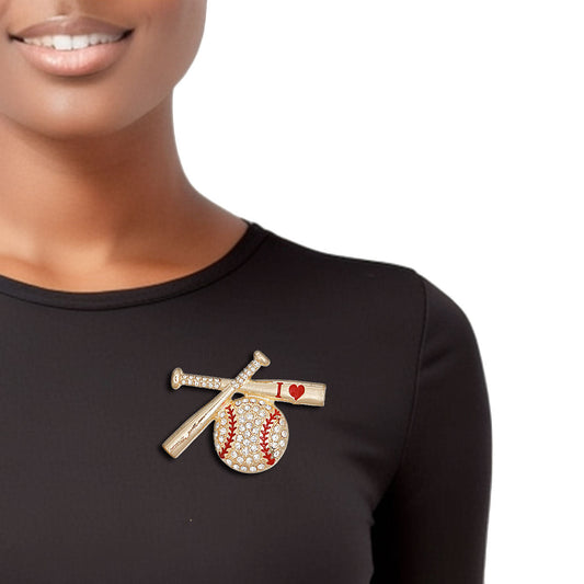 Baseball and Bat Brooch Pin for Women Stylish Bling Accessory