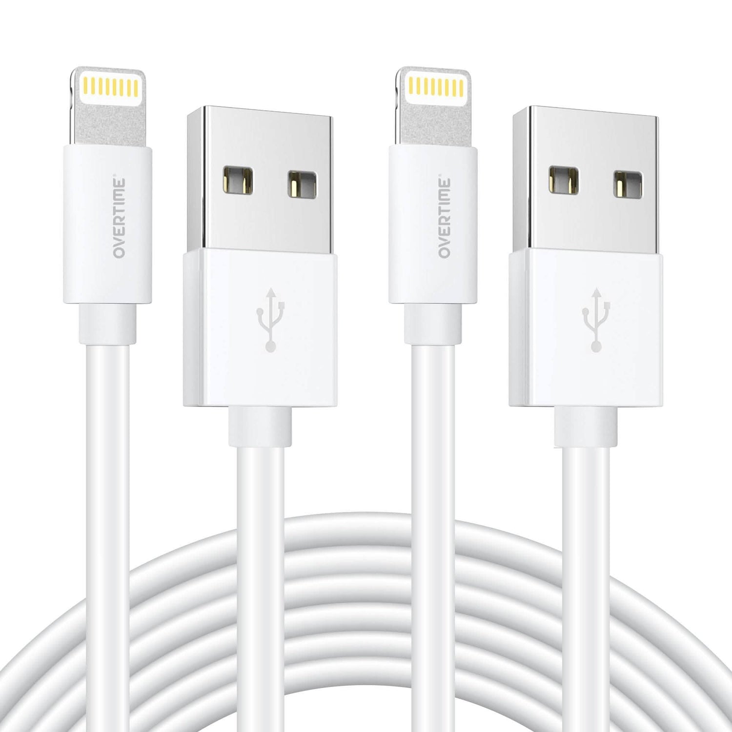 Overtime Apple MFi Certified Lightning Cable 10ft with Dual USB Wall Charger Adapter