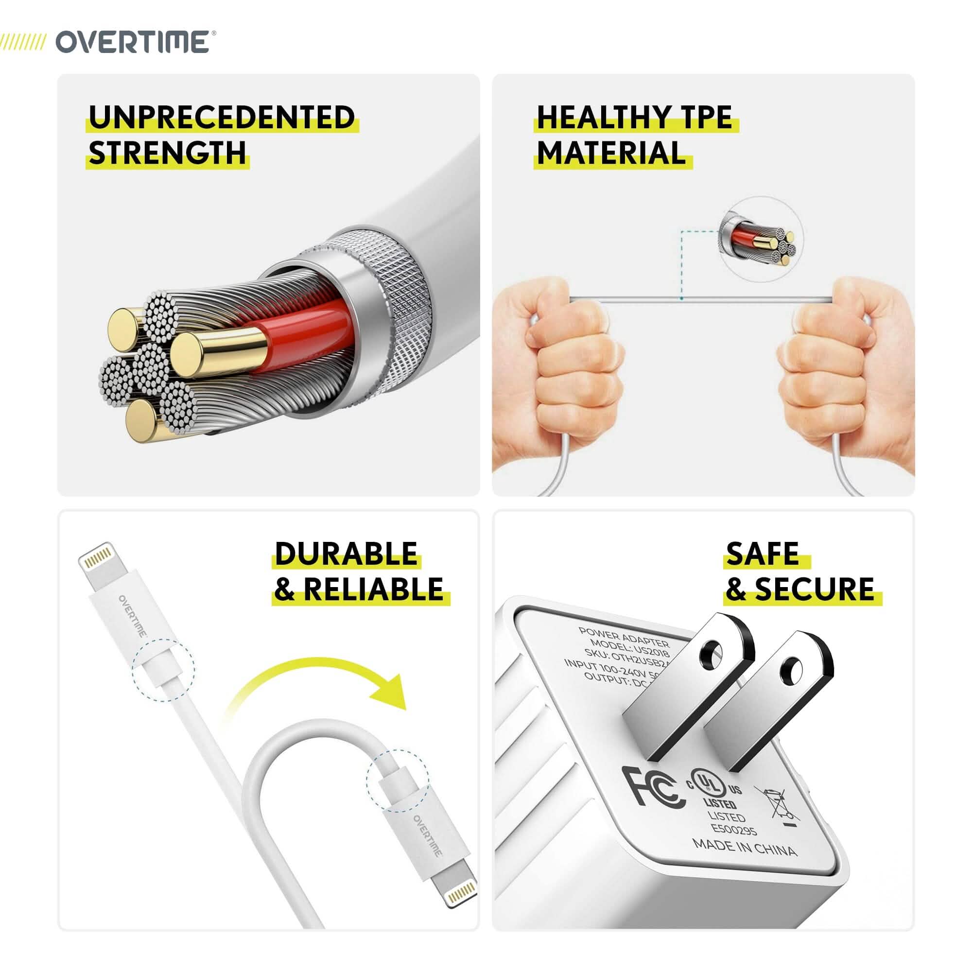 Overtime Home and Car Complete Charging Kit: Fast Wall &amp; Car Chargers + Durable Lightning Cable