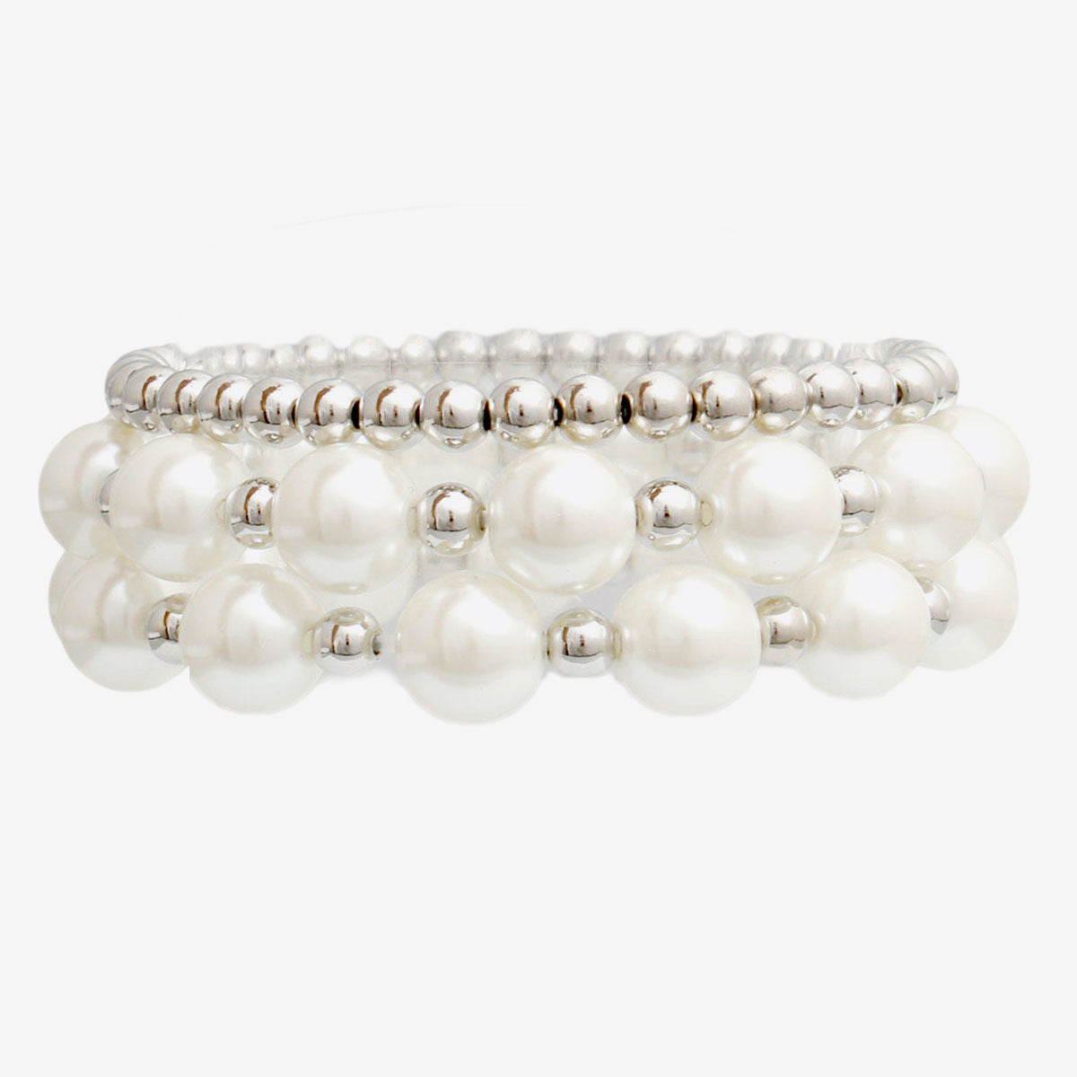 Silver 3 Strand White Pearl Bracelet Elegant Layered Jewelry