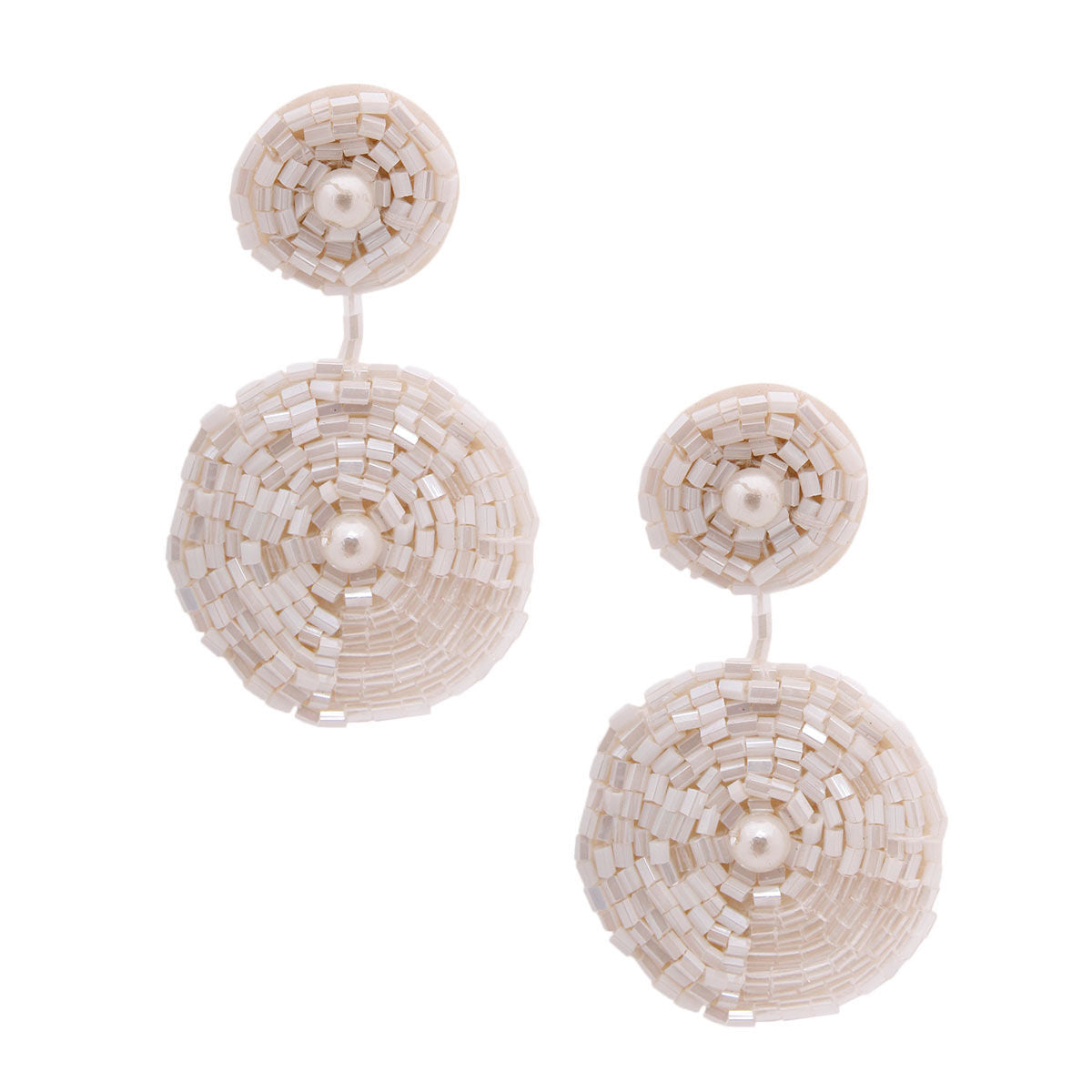 Embroidered Bead Earrings Cream Stylish Statement Jewelry