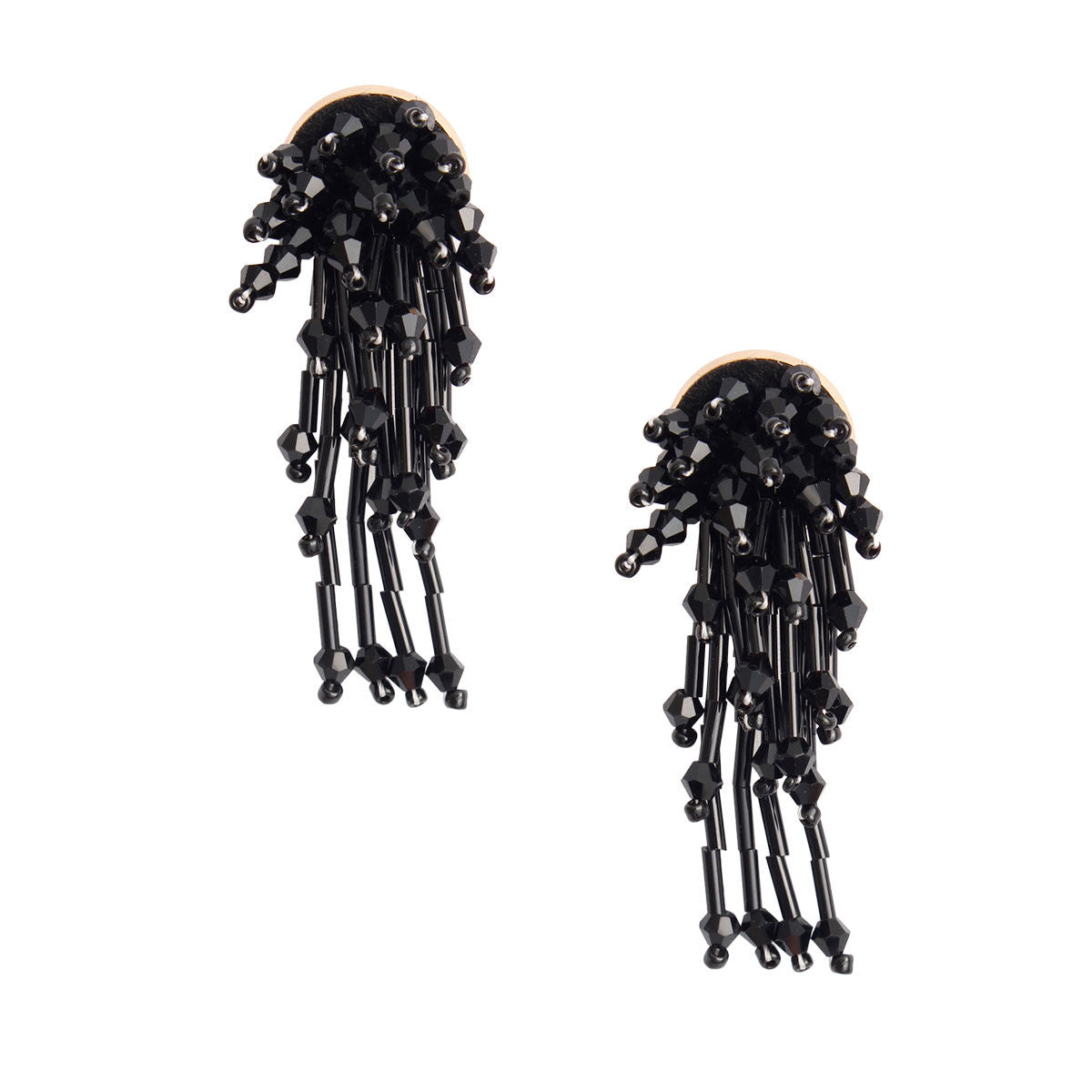 Cluster Stud Earrings Black Glass Beads Stylish Chic Jewelry