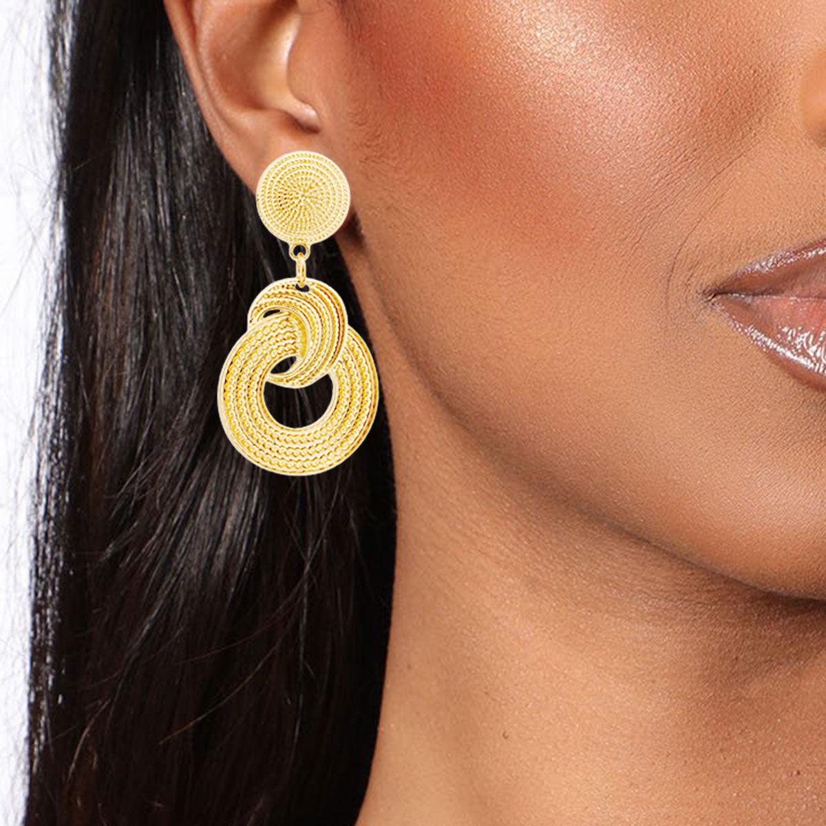 Circle Earrings Gold Patterned Stylish Statement Jewelry
