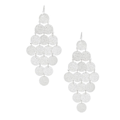 Coin Dangle Earrings Fish Hook Brushed Silver Stylish Statement Jewelry