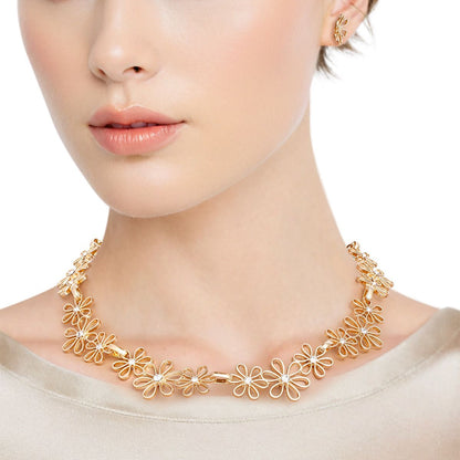 Chain Necklace Set with Flower Link Detail, Gold, Stylish Women&