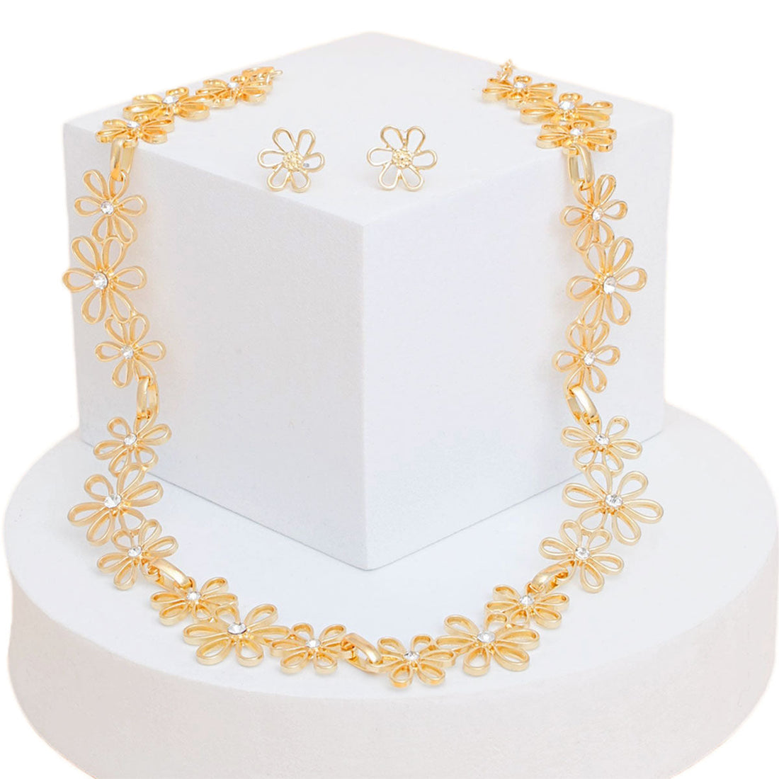 Chain Necklace Set with Flower Link Detail, Gold, Stylish Women&