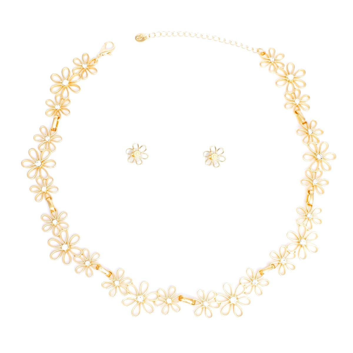 Chain Necklace Set with Flower Link Detail, Gold, Stylish Women's Jewelry