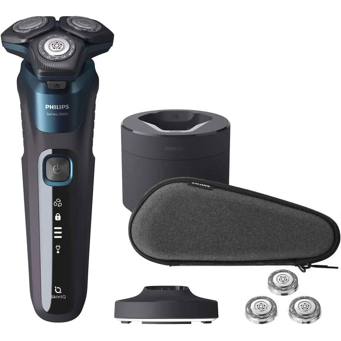 Philips Wet &amp; Dry Shaver 5000 with SkinIQ Tech + Shave Heads, Charging &amp; Cleaning Base (Refurbished)