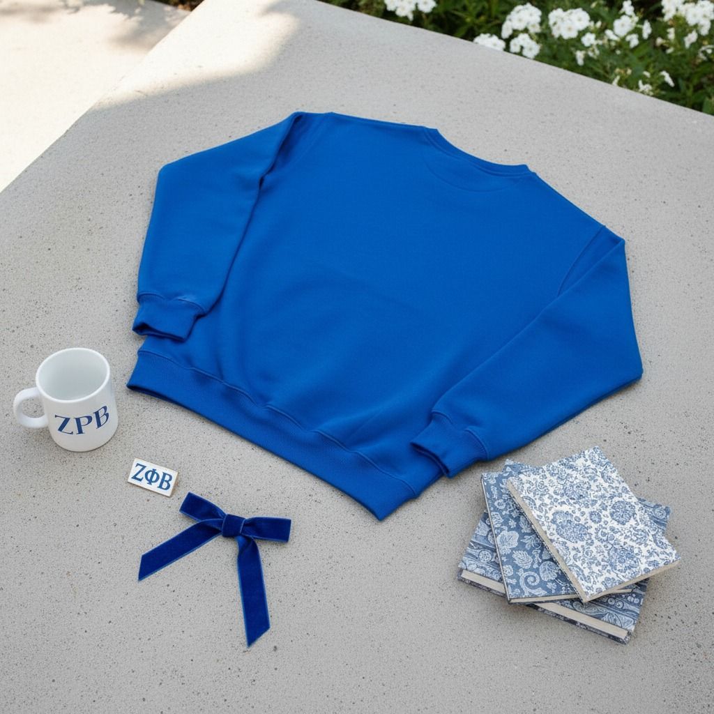 Crew Sweatshirt Blue Embroidered Greek Gear Casual Stylish Top