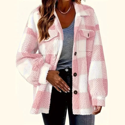 Plaid Pattern Button Front Jacket, Elegant Long Sleeve Warm Outerwear For Fall &amp; Winter