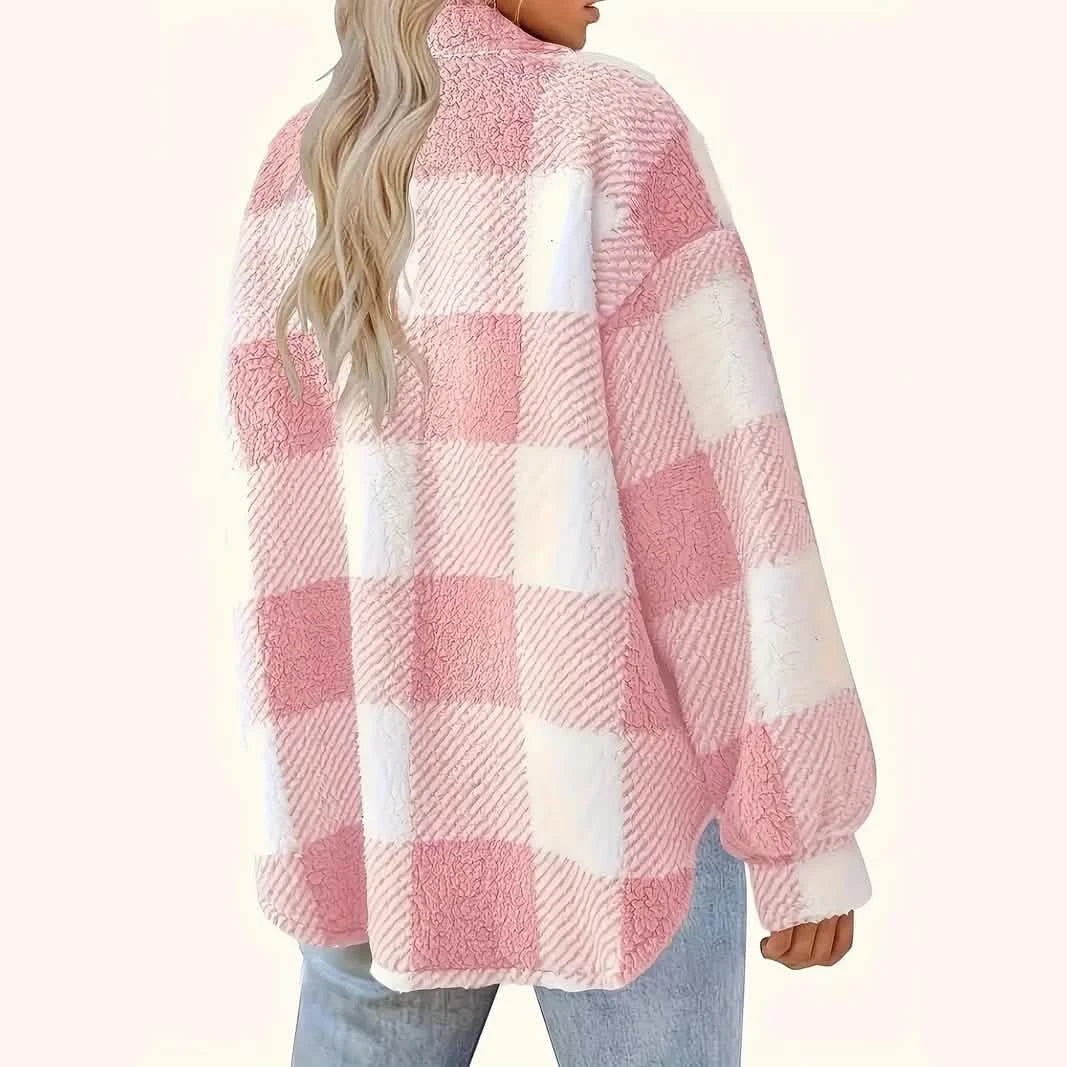 Plaid Pattern Button Front Jacket, Elegant Long Sleeve Warm Outerwear For Fall &amp; Winter
