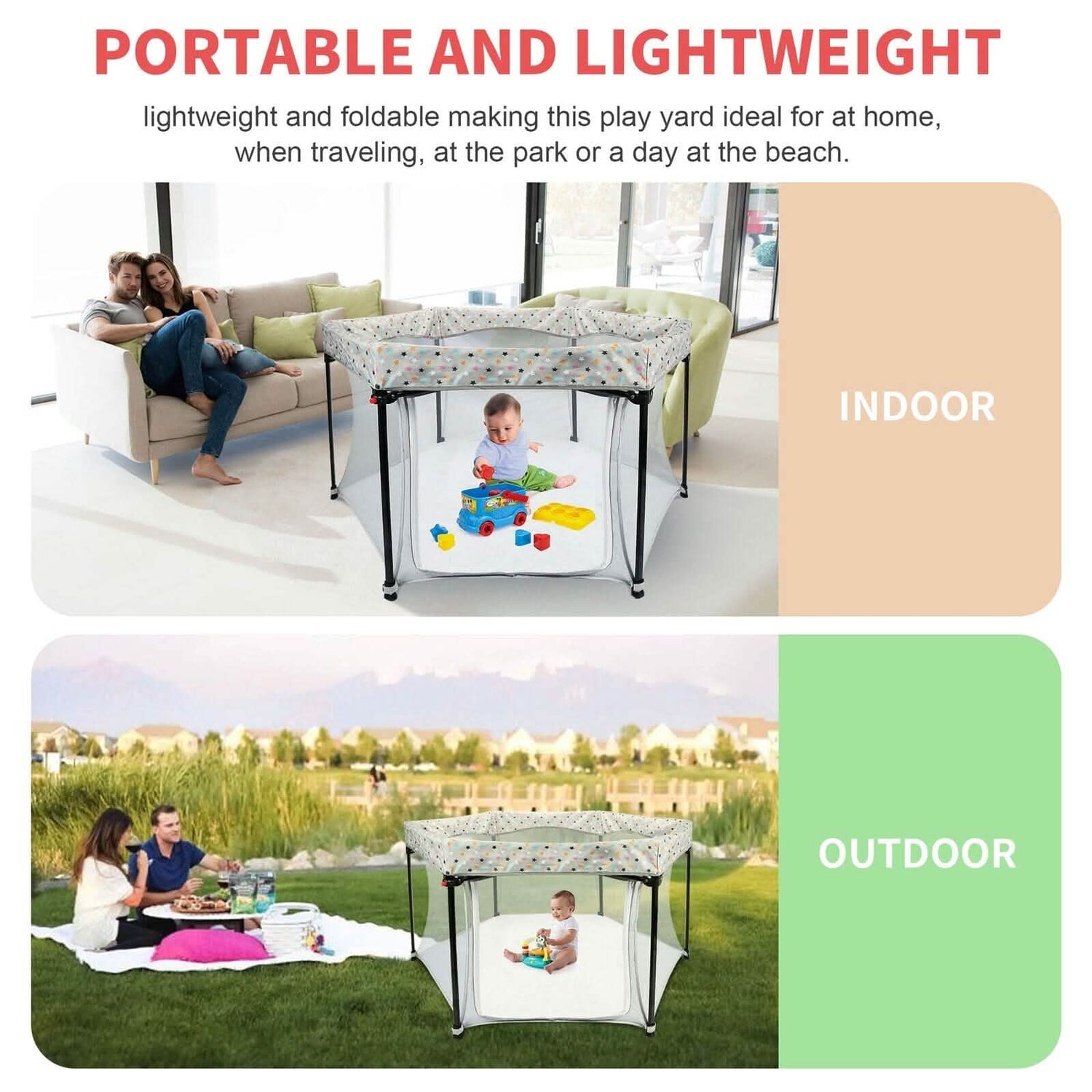 Portable Folding Playard for Babies, Toddler Indoor &amp; Outdoor Play